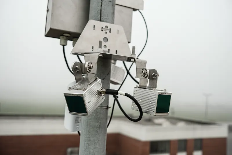Two Livox Avia LiDAR sensors on an OWL EYE® platform — 180° × 80° field of view, 200 m range, deployed at Nordzucker sugar plant